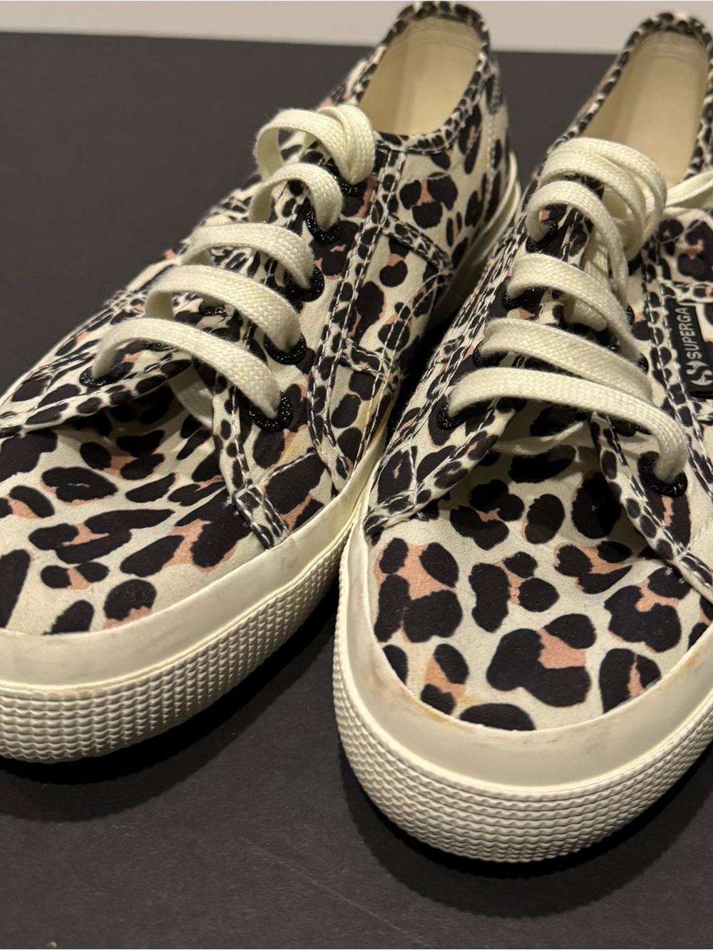 Preloved - Size 38 -Superga Leopard Print Canvas Sneakers in Cream, Black & Pink